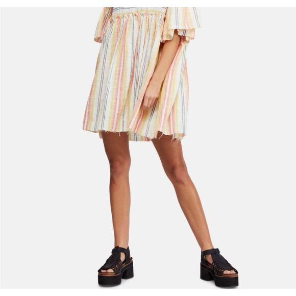 FREE PEOPLE Striped Ruffle Sleeve Tunic Mini Dress | Medium | Multi Color - Picture 2 of 10